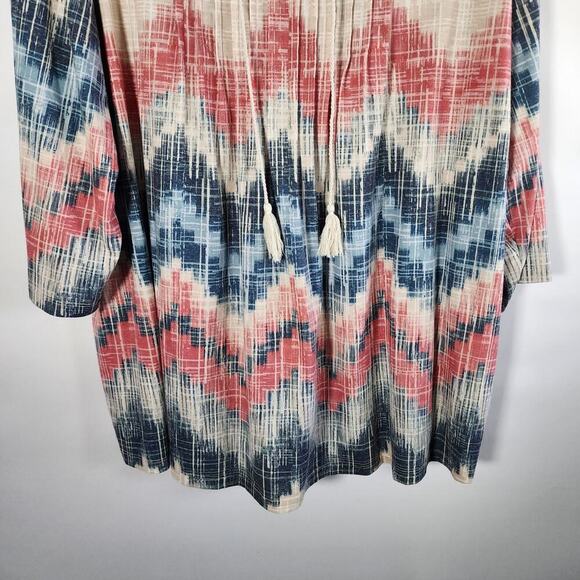 Catherines Popover Linen Blend Blouse Size 3X Southwestern Tasseled 3/4 Sleeve - Picture 4 of 8
